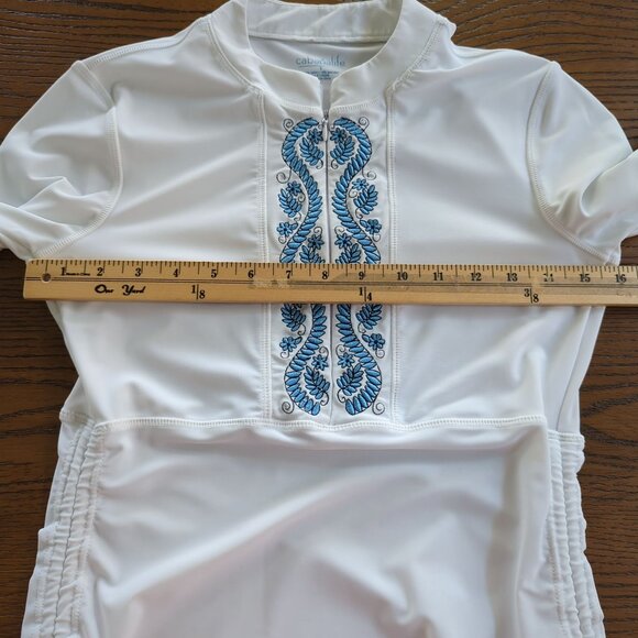 Cabana Life Womens Top sz S White Blue Embroidered convertible ruched rashguard - Picture 9 of 13